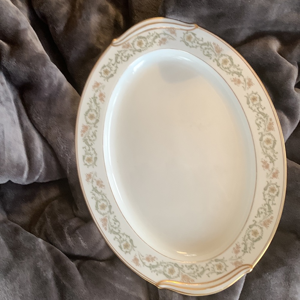 Noritake platter - white with green & gold.